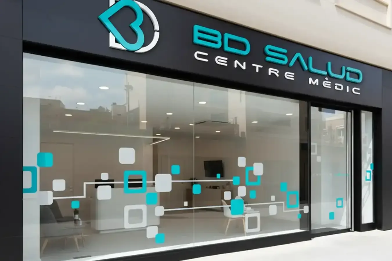 Rótulo y letras corpóreas para un centro médico
