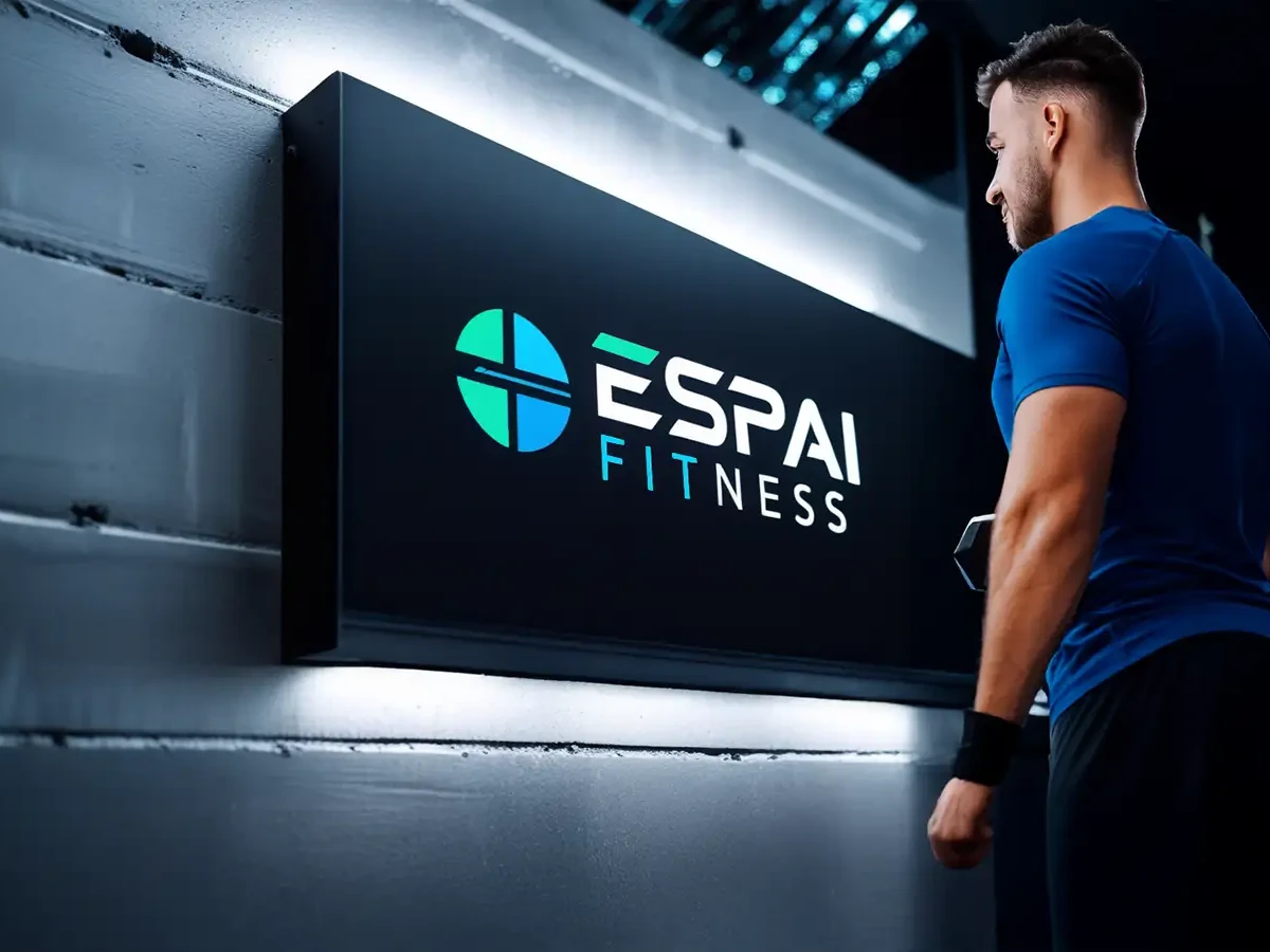Rótulo luminoso LED instalado en un gimnasio