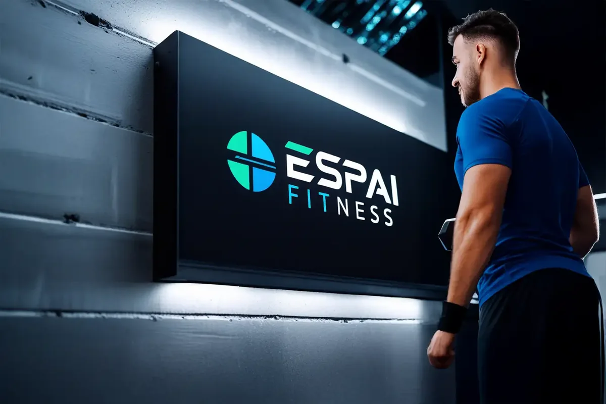 Rótulo luminoso LED instalado en la fachada de un gimnasio
