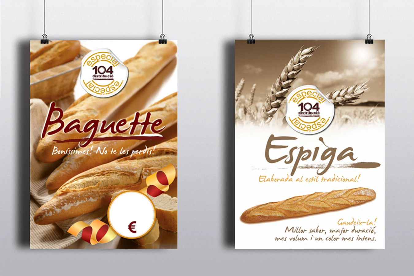 Cartelería promocional diseñada para productos de panadería y hostelería