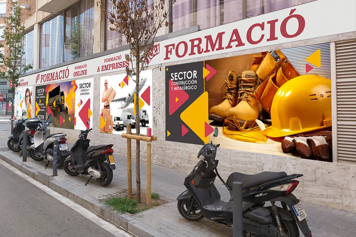 Campaña gráfica aplicada a una fachada comercial