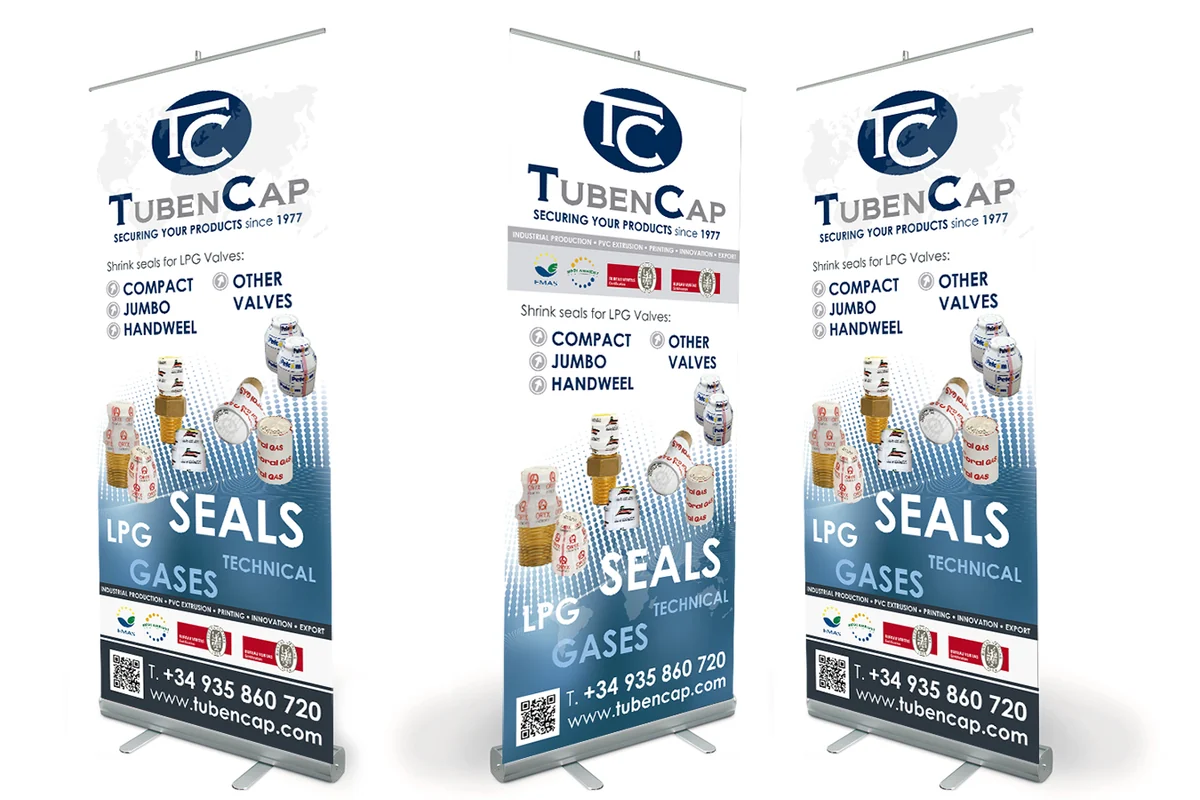Roll-ups corporativos preparados para una feria profesional
