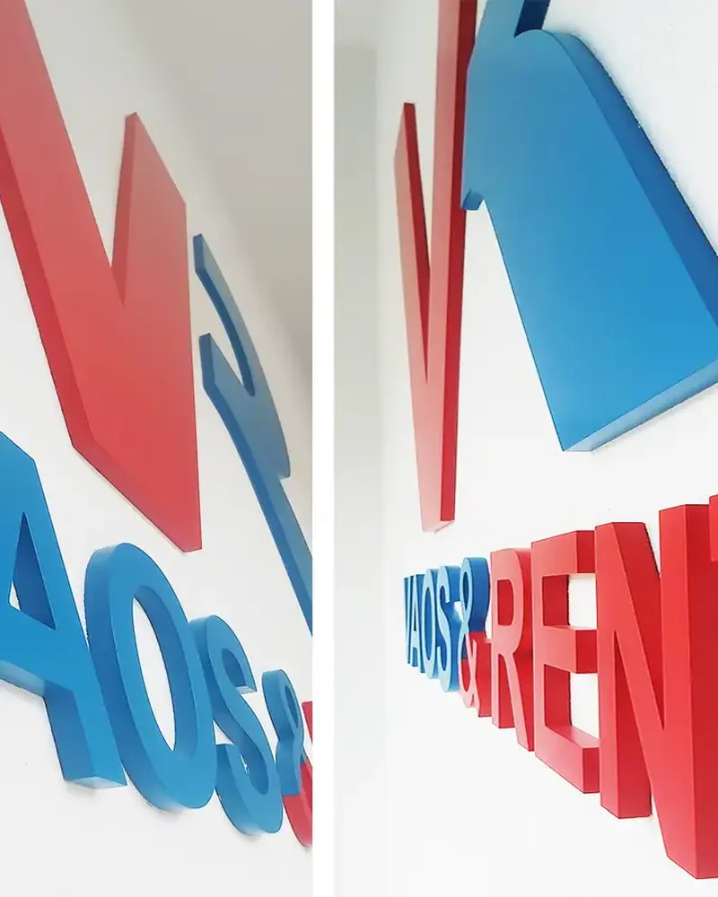 Logotipo y letras corpóreas en colores corporativos